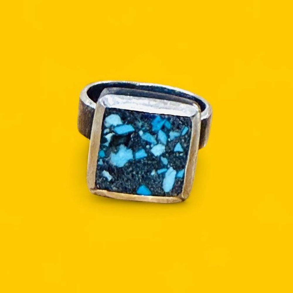 Turquoise Square Stone Silver Handmade Ring 7